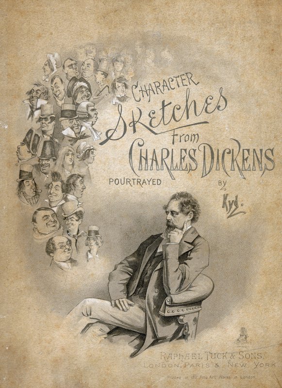 "Character Sketches from Charles Dickens" etukansi, n. 1890 tekijältä Joseph Clayton Clarke
