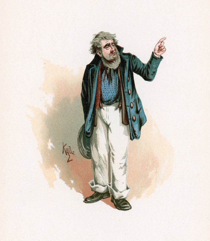 Mr Peggotty, kuvitus artikkelista "Character Sketches from Charles Dickens", n. 1890 tekijältä Joseph Clayton Clarke