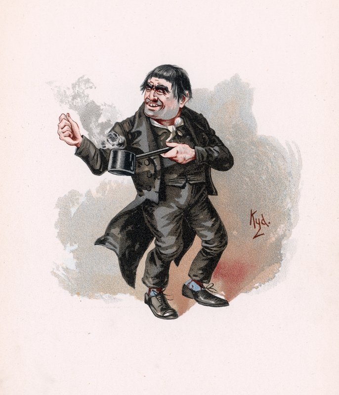 Quilp, kuvitus artikkelista "Character Sketches from Charles Dickens", n. 1890 tekijältä Joseph Clayton Clarke
