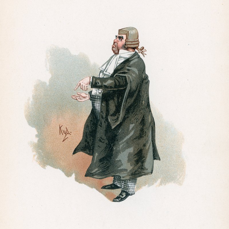Kersantti Buzfuz, kuvitus artikkelista "Character Sketches from Charles Dickens", n. 1890 tekijältä Joseph Clayton Clarke
