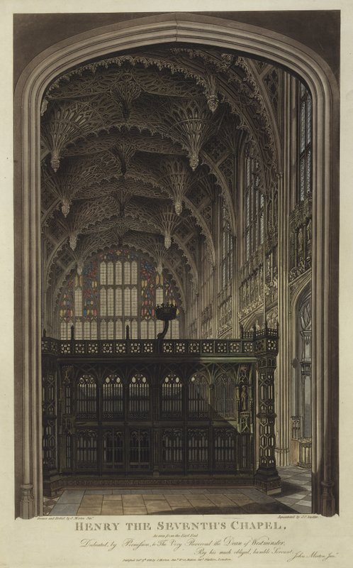 Henry VII kappeli, Westminster Abbey, Lontoo (akvatinta) tekijältä Joseph Constantine Stadler