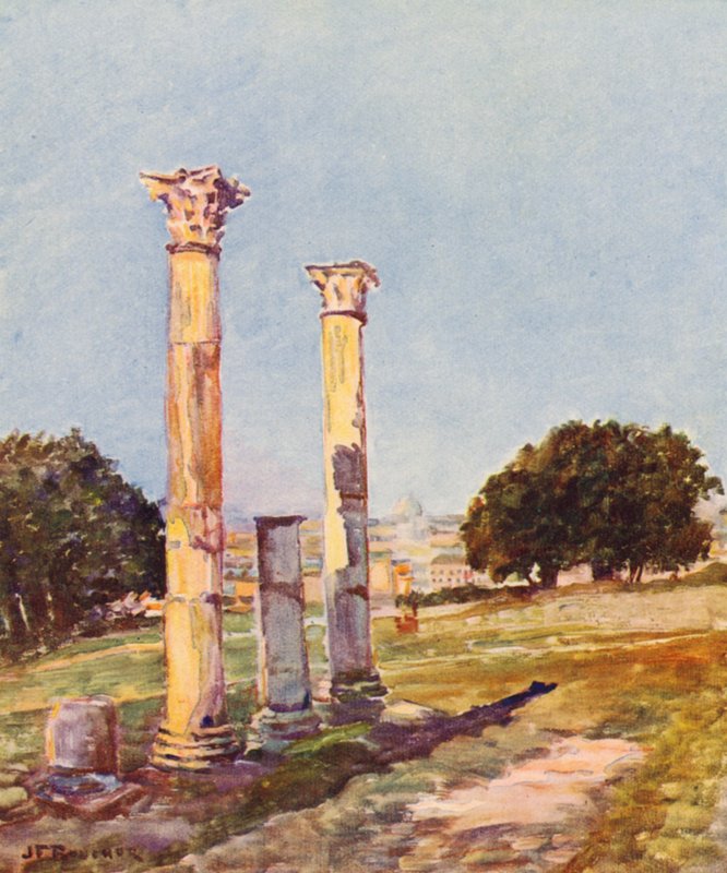 Rooma: Palatinuksella, Augustuksen kirjasto (värilitografia). tekijältä Joseph Felix Bouchor