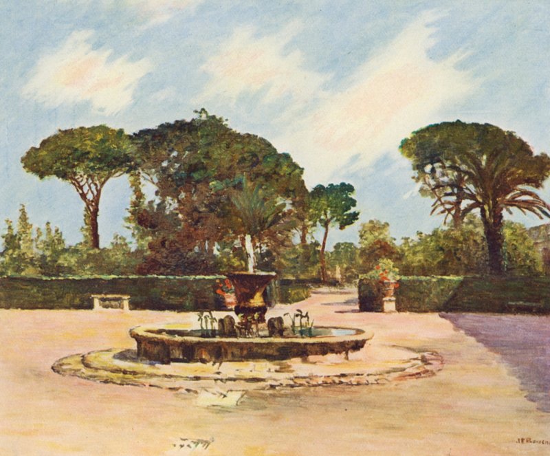 Rooma: Villa Medici, uima-allas ja puutarha (värilitro). tekijältä Joseph Felix Bouchor