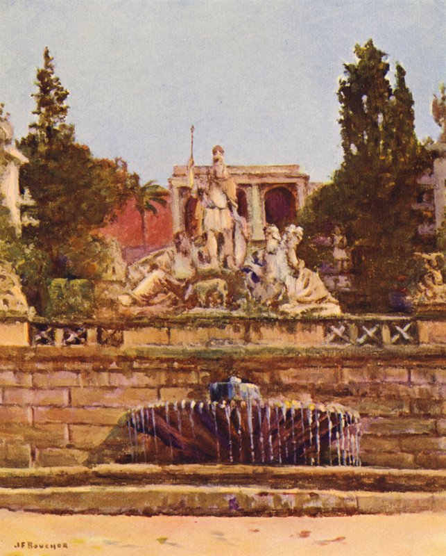 Rooma: Piazza del Popolo (värilitografia) tekijältä Joseph Felix Bouchor