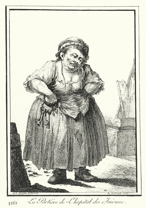 Hopital des Joieusesin ovenvartija (kaiverrus) tekijältä Joseph Franz von (after) Goez