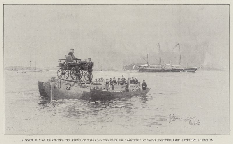 Uusi tapa matkustaa, Walesin prinssi laskeutuu Osbornesta Mount Edgcumbe Parkiin, lauantaina 27. elokuuta tekijältä Joseph Holland Tringham