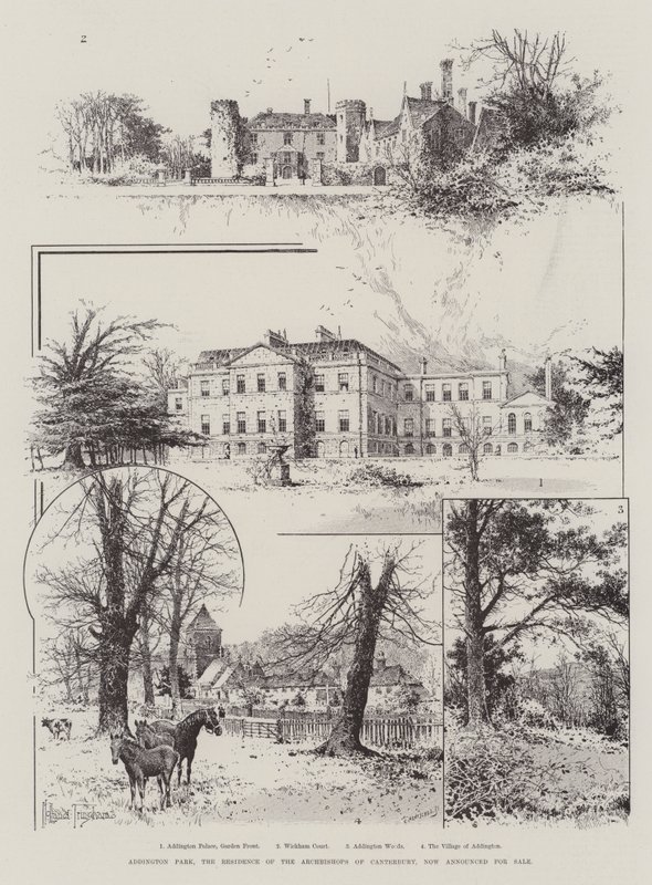 Addington Park, Canterburyn arkkipiispojen residenssi, on nyt ilmoitettu myytäväksi. tekijältä Joseph Holland Tringham