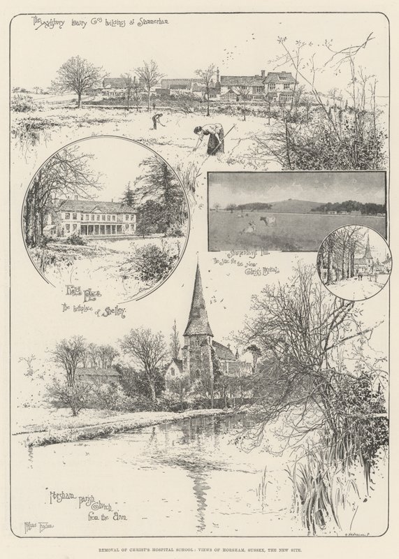 Kristuksen sairaalakoulun poistaminen, Horsham, Sussex, uusi paikka tekijältä Joseph Holland Tringham
