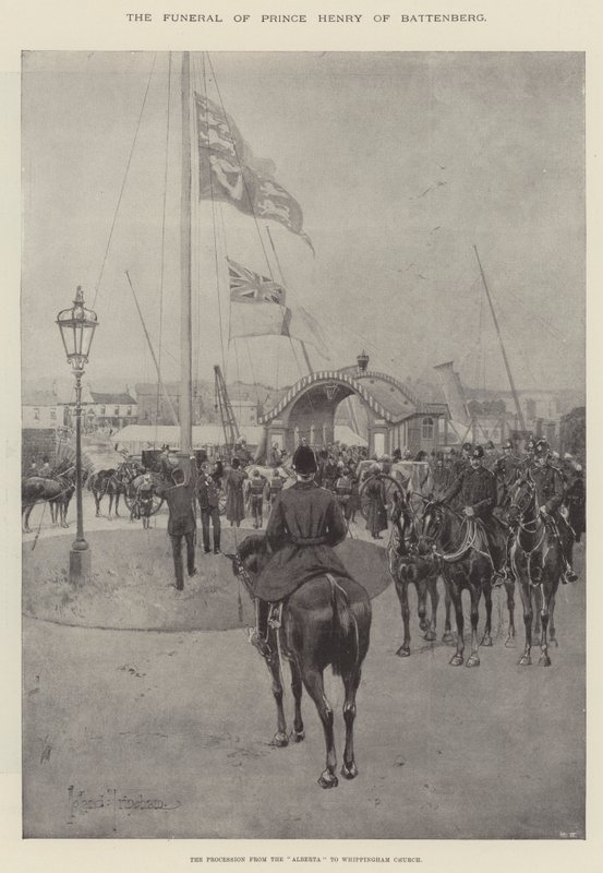 Battenbergin prinssi Henryn hautajaiset, kulkue Albertasta Whippinghamin kirkkoon tekijältä Joseph Holland Tringham