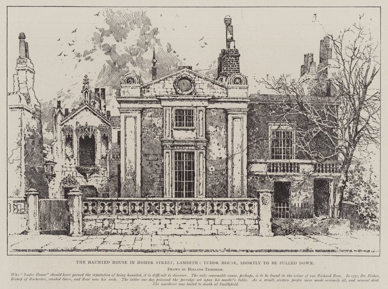 Kummitustalo Homer Streetillä, Lambethissä, Tudor House, joka pian puretaan. tekijältä Joseph Holland Tringham