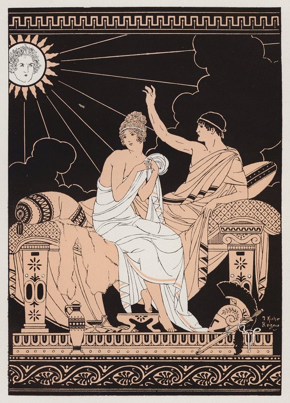 Afrodite ja Eros (värilitografia) tekijältä Joseph Kuhn Regnier