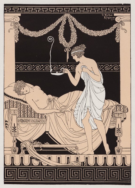 Eros ja Psyche (värilitografia) tekijältä Joseph Kuhn Regnier