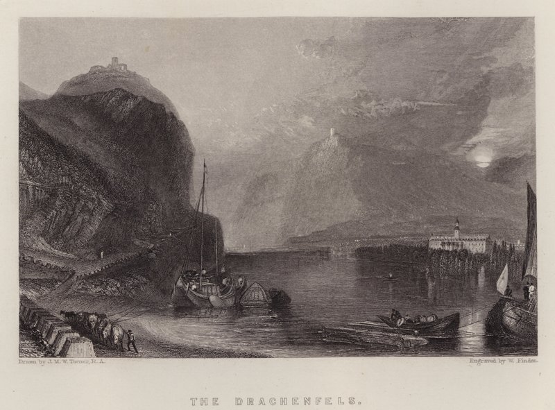 Drachenfels (väri litho) tekijältä Joseph Mallord William (after) Turner