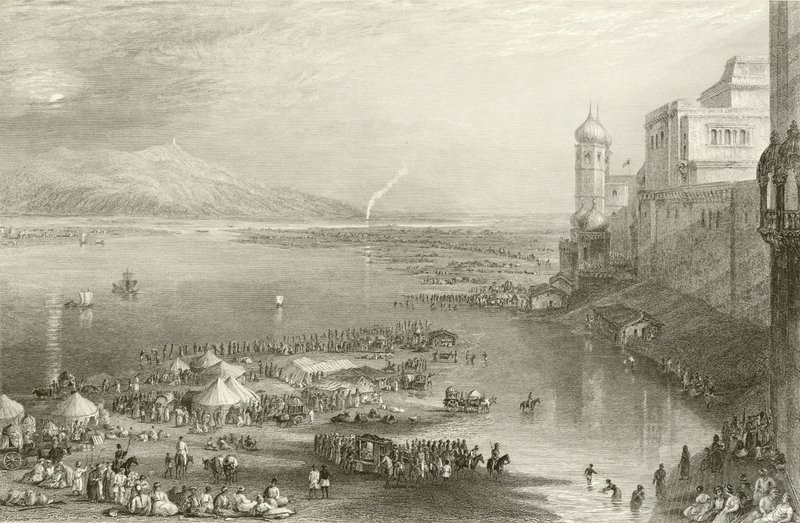 Pyhiinvaeltajat Hurdwarin pyhillä messuilla tekijältä Joseph Mallord William Turner