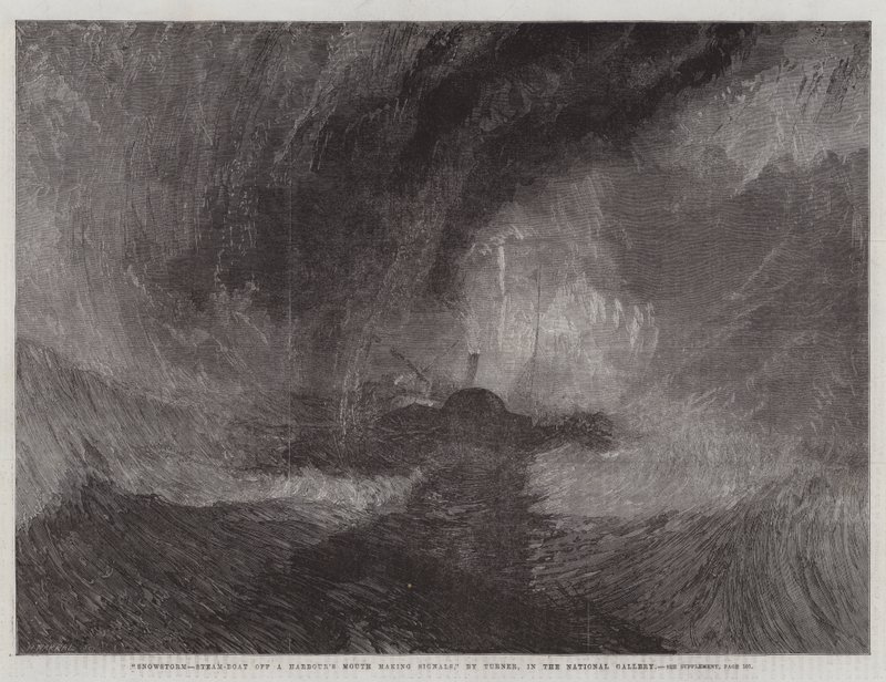 Lumimyrsky, höyrylaiva sataman suulta signaaleja tekevä kansallisgalleria tekijältä Joseph Mallord William Turner