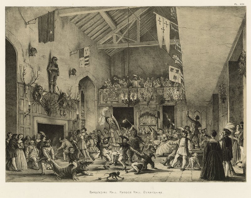 Juhlasali, Haddon Hall, Derbyshire tekijältä Joseph Nash