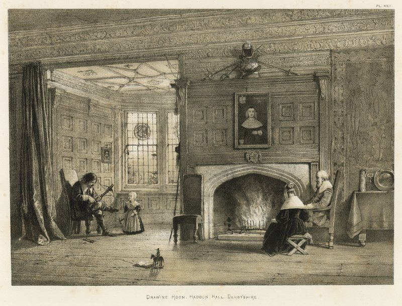 Piirustussali, Haddon Hall, Derbyshire tekijältä Joseph Nash