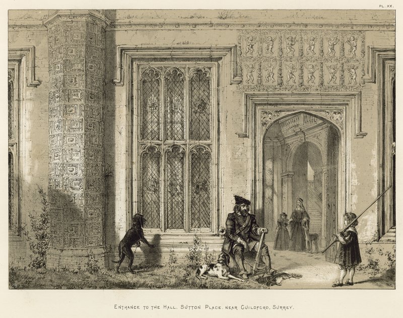 Hallin sisäänkäynti, Sutton Place, lähellä Guildfordia, Surrey. tekijältä Joseph Nash