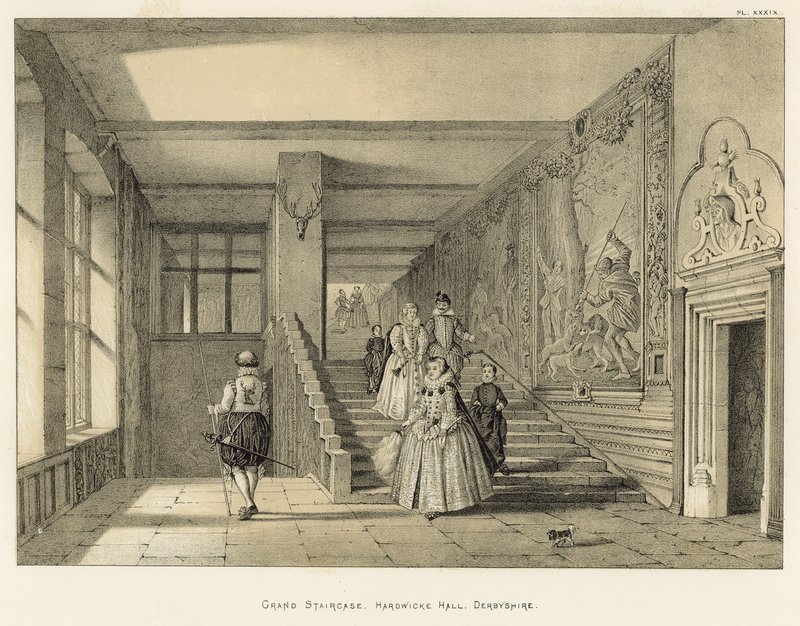 Grand Staircase, Hardwicke Hall, Derbyshire tekijältä Joseph Nash
