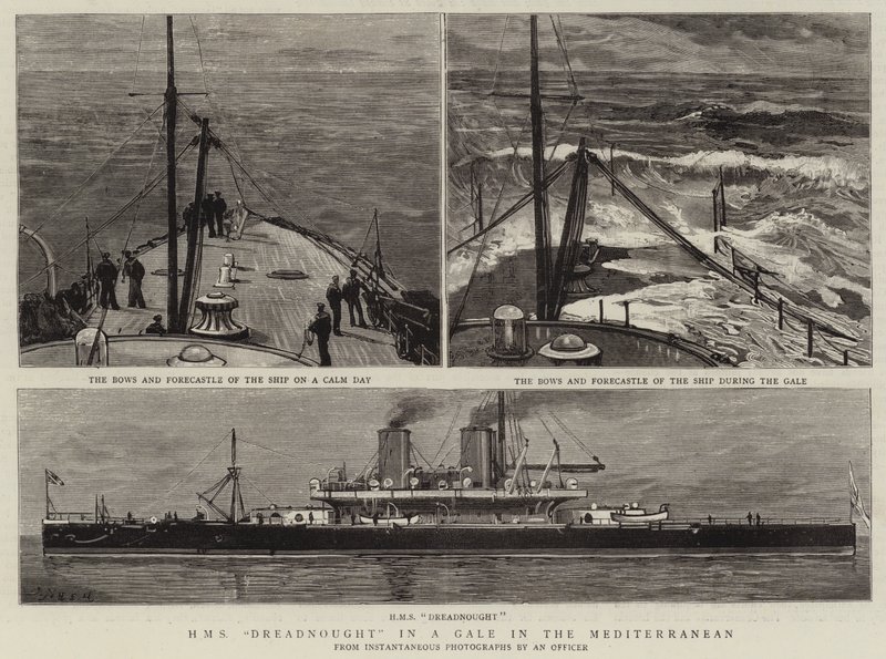 H M S Dreadnought myrskyssä Välimerellä. tekijältä Joseph Nash
