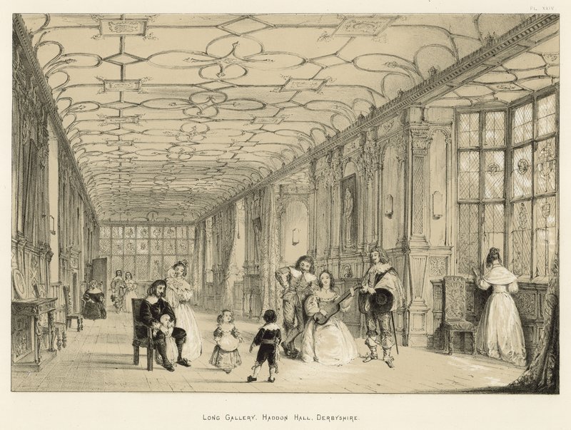 Long Gallery, Haddon Hall, Derbyshire tekijältä Joseph Nash