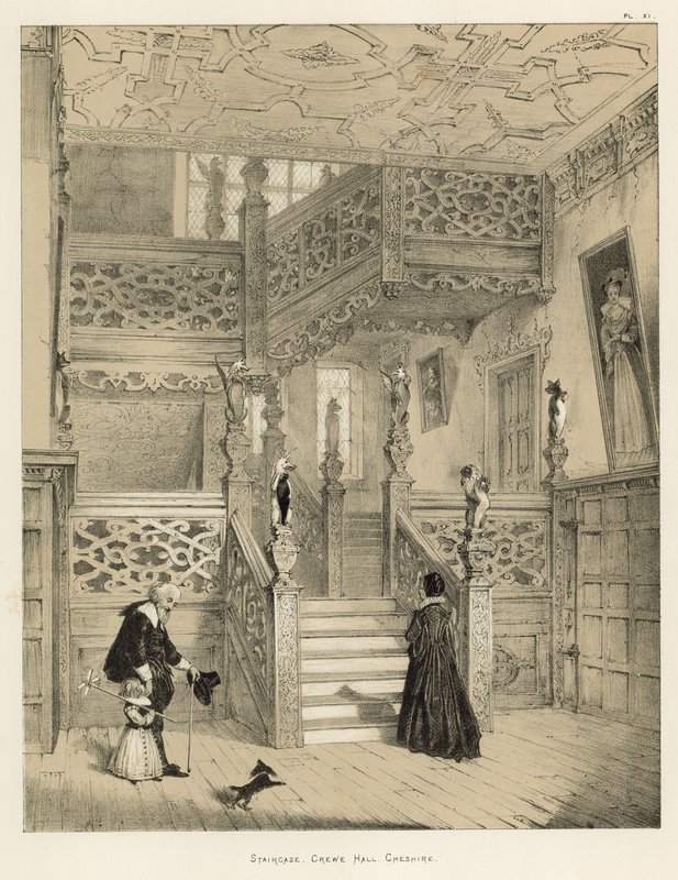 Portaikko, Crewe Hall, Cheshire tekijältä Joseph Nash