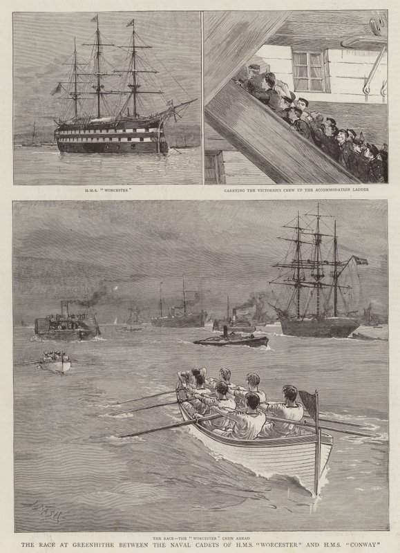Kilpakilpailu Greenhithessä HMS Worcesterin ja HMS Conwayn merivoimien kadettien välillä tekijältä Joseph Nash