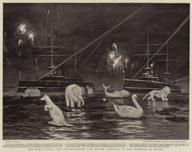 Royal Tour, Illuminations ja Water Carnival Maltan satamassa tekijältä Joseph Nash