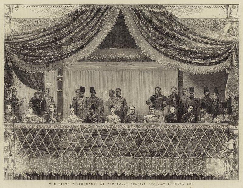 Italian kuninkaallisen oopperan valtionesitys, Royal Box (kaiverrus) tekijältä Joseph Nash