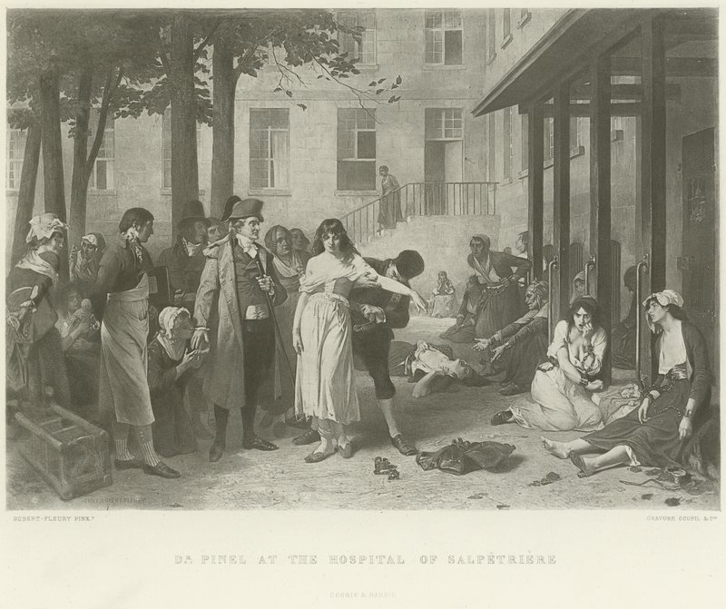 Tohtori Pinel Salpetrieren sairaalassa (syväpaino) tekijältä Joseph Nicolas Robert Fleury