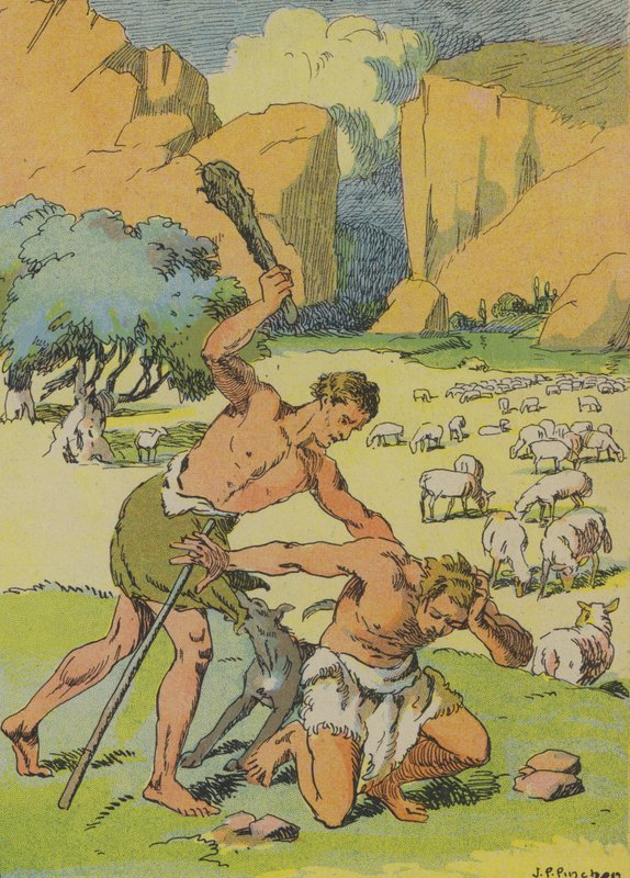 Kain murhaa Aabelin (värilitografia) tekijältä Joseph Porphyre Pinchon