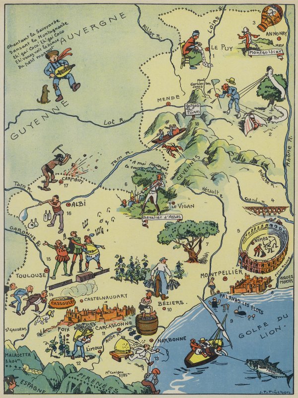 Languedoc-Roussillon-Comte De Foix (värilitro) tekijältä Joseph Porphyre Pinchon