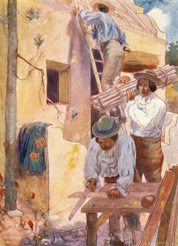 Hugenotit rakentamassa kotitilojaan (värilitro) tekijältä Joseph Ratcliffe (after) Skelton