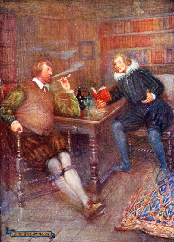 Ben Jonson (vasemmalla) keskustelee William Drummondin kanssa tekijältä Joseph Ratcliffe Skelton