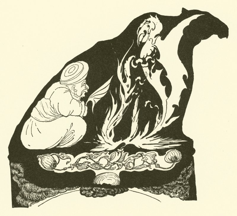 Djinn, joka aloitti taikuuden, joka toi humfin kameliin (kaiverrus) tekijältä Joseph Rudyard (after) Kipling