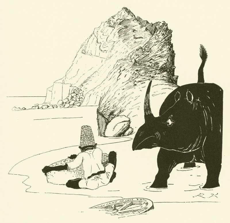 Parsee alkaa syödä kakkuaan (kaiverrus) tekijältä Joseph Rudyard (after) Kipling