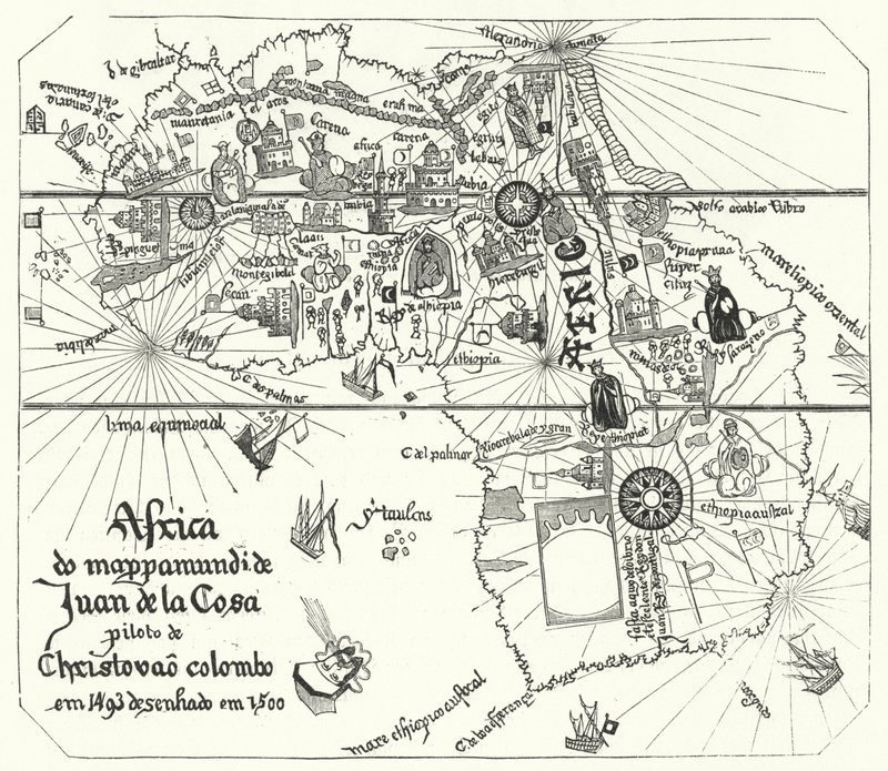 Afrikka, Juan de la Cosan maailmankartalta 1500 (kaiverrus) tekijältä Juan de la (after) Cosa