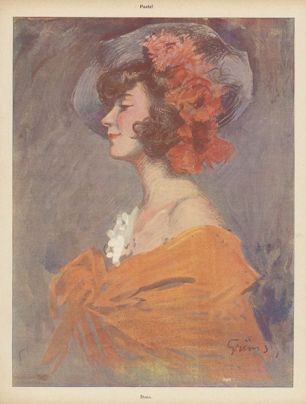 Dora: nuoren naisen muotokuva (väri litho) tekijältä Jules Alexandre Gruen or Grun