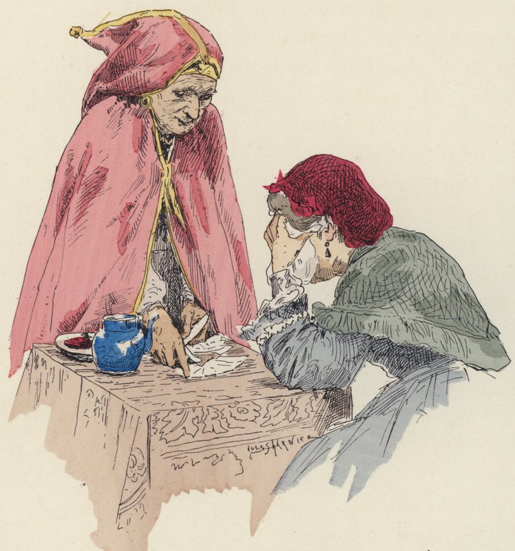 Ennustaja messuilla (väri litho) tekijältä Jules Arsene (after) Garnier