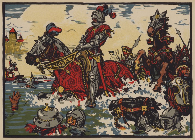 Sveitsin voitto burgundilaisista Moratin taistelussa, 22. kesäkuuta 1476 (väri litho) tekijältä Jules Courvoisier