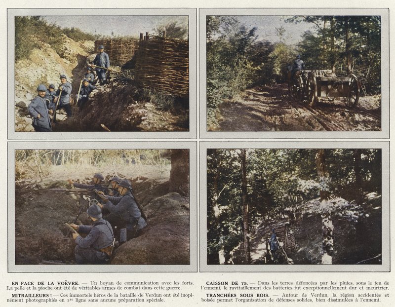Voevren edessä, Caisson of 75, konekiväärit, Tranchees sous Bois tekijältä Jules Gervais Courtellemont