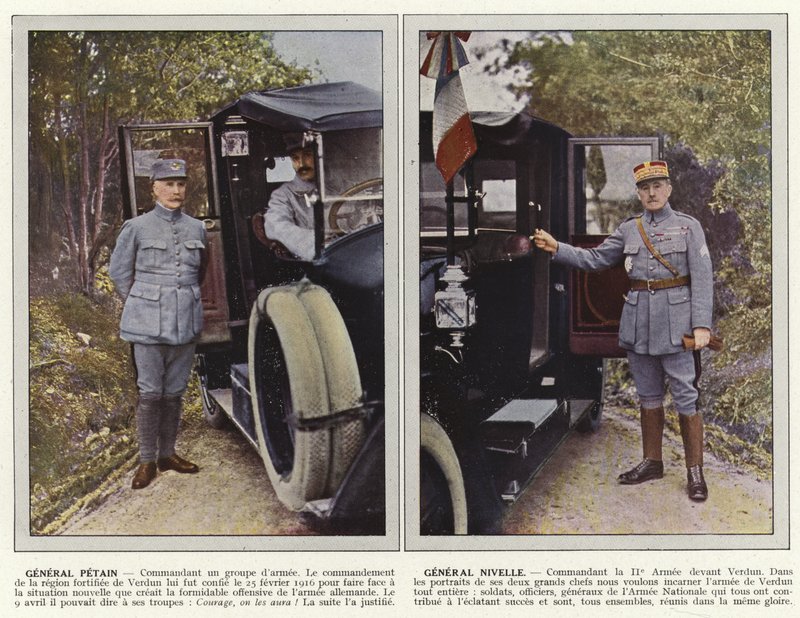 Kenraali Petain, kenraali Nivelle tekijältä Jules Gervais Courtellemont
