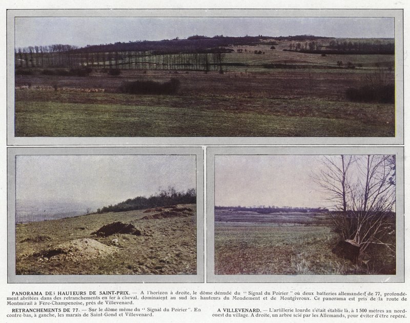 Panorama Saint-Prixin kukkuloille, 77:n kaiverrukset, Villevenard tekijältä Jules Gervais Courtellemont