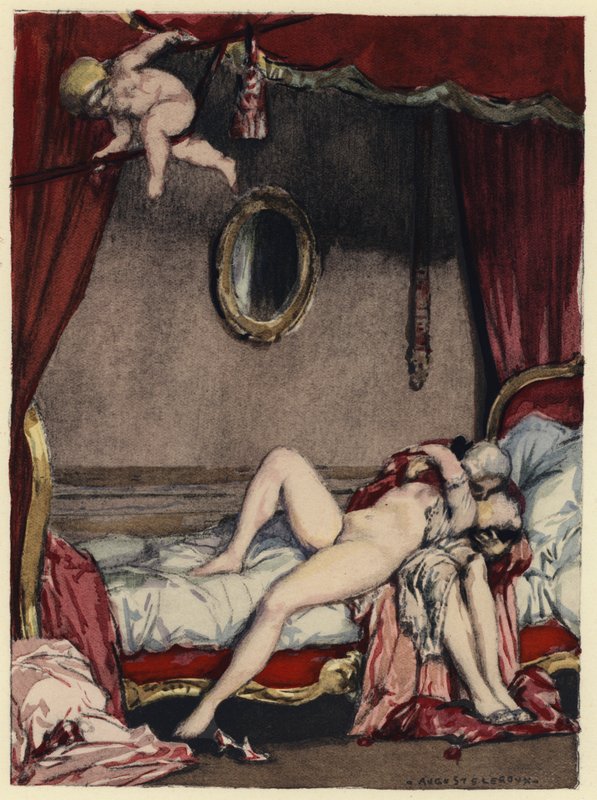 Kuvitus Casanovan muistelmiin (värilitografia). tekijältä Jules Marie Auguste Leroux