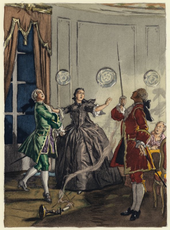 Kuvitus Casanovan muistelmiin (värilitografia) tekijältä Jules Marie Auguste Leroux