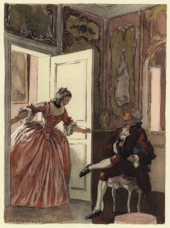 Kuvitus Casanovan muistelmiin (värilitografia) tekijältä Jules Marie Auguste Leroux