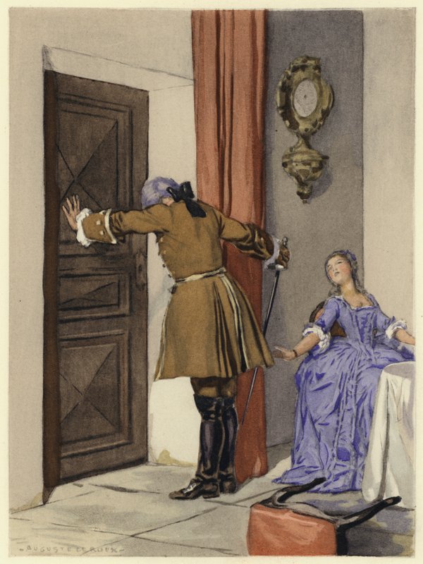 Kuvitus Casanovan muistelmiin (värilitografia) tekijältä Jules Marie Auguste Leroux