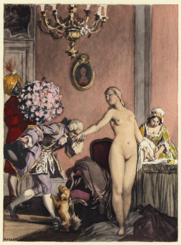 Kuvitus Casanovan muistelmiin (värilitografia). tekijältä Jules Marie Auguste Leroux
