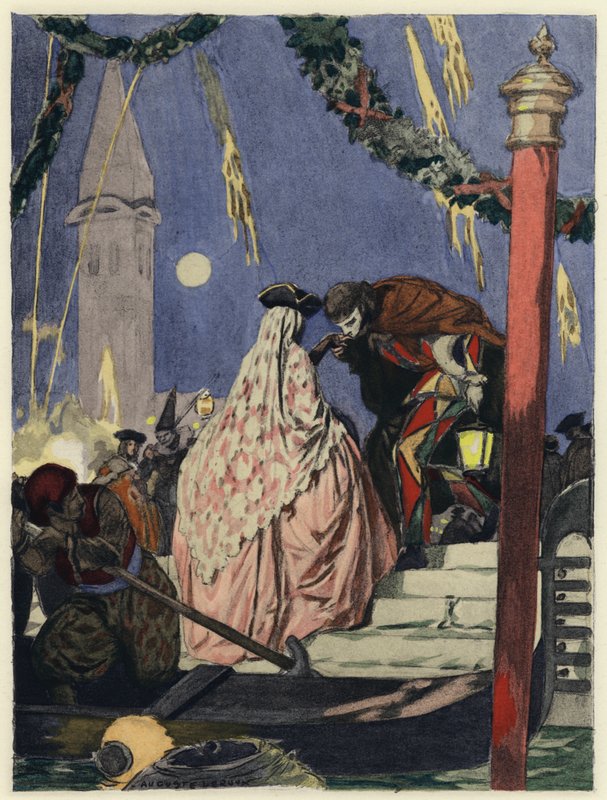 Kuvitus Casanovan muistelmiin (värilitografia) tekijältä Jules Marie Auguste Leroux