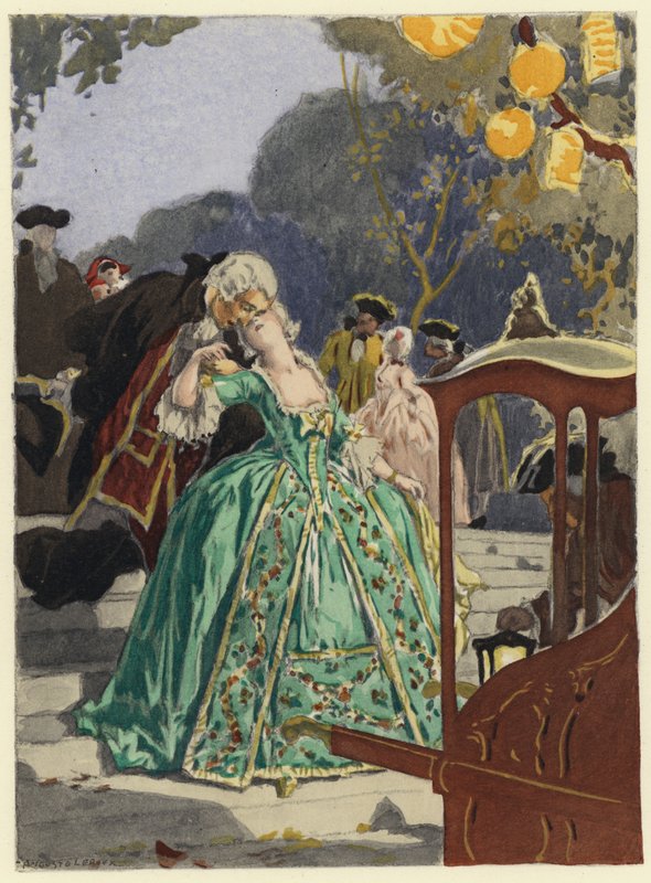 Kuvitus Casanovan muistelmiin (värilitografia) tekijältä Jules Marie Auguste Leroux